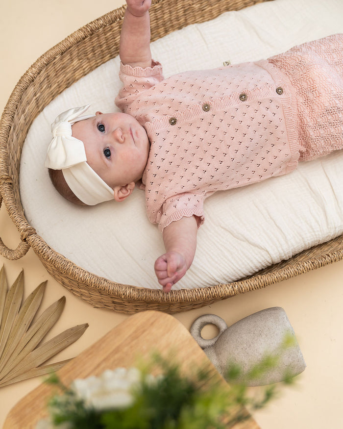 Emily Pointelle Baby Sweater Shirt & Shorts Set (Organic Cotton) - Model