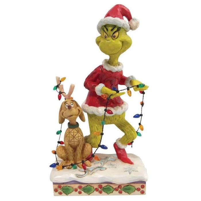 Enesco Jim Shore Dr. Seuss The Grinch and Max Wrapped in Lights Figurine