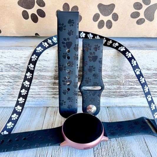 Engraved Black Paw Print Silicone Band For Samsung Watch - Fancy Bands