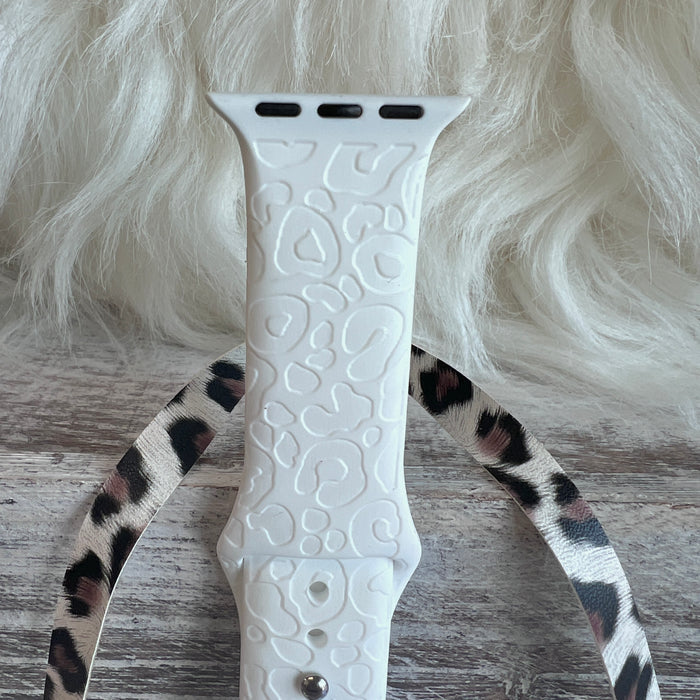 Engraved White Leopard Print Silicone Band For Apple Watch