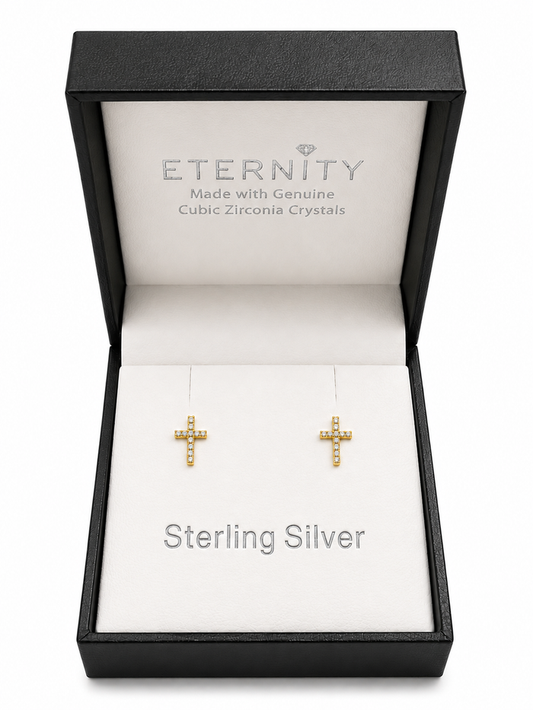 Eternity Sterling Silver Crystal Gold Mini Cross Earrings