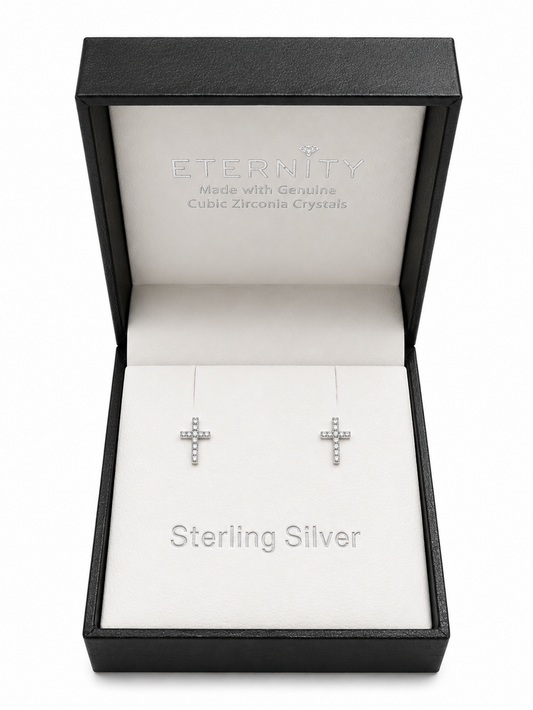 Eternity Sterling Silver Crystal Mini Cross Earrings