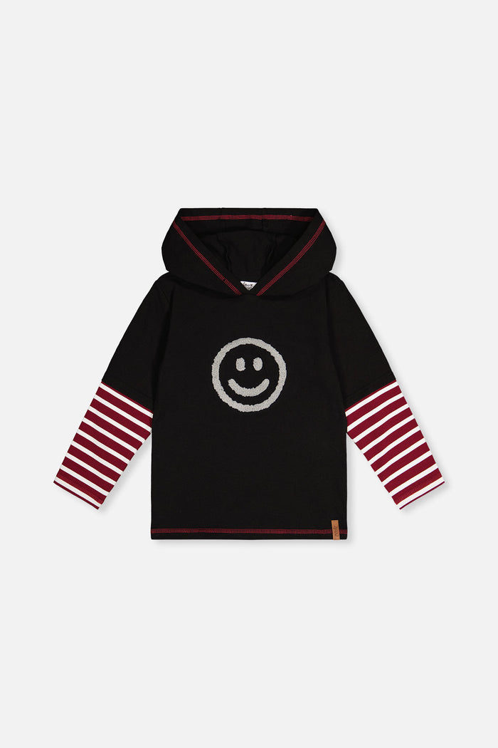 Fake Double Sleeve Hooded Shirt Royal Blue And Red-0