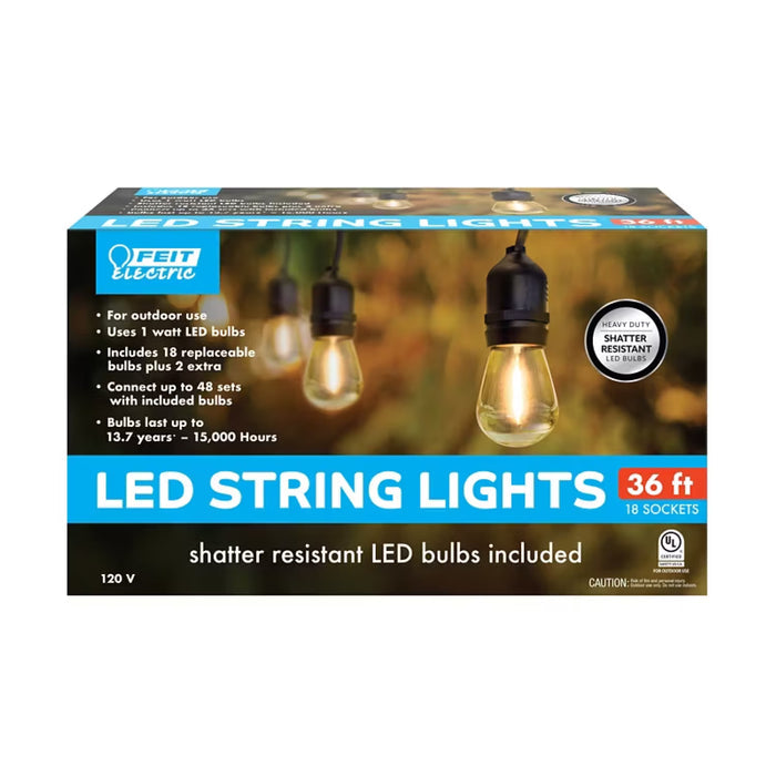Feit Electric LED Outdoor String Lights 36 ft 18 Sockets