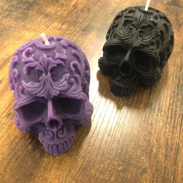 Filigree Skull Shaped Candle (Purple)
