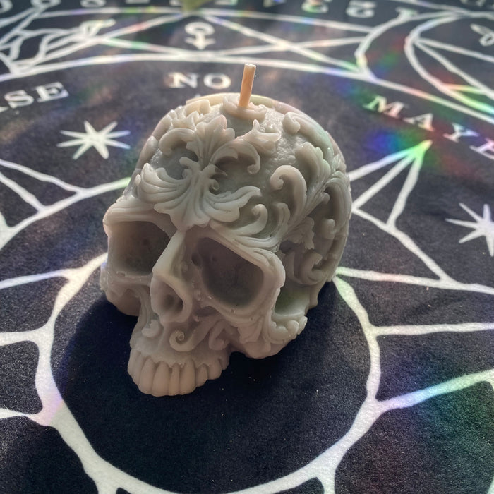 Filigree Skull Shaped Candle (Silver)