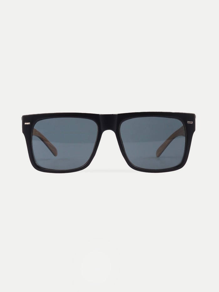 Flat Top Contrast Arm Sunglasses | Black-Wood-Image 1