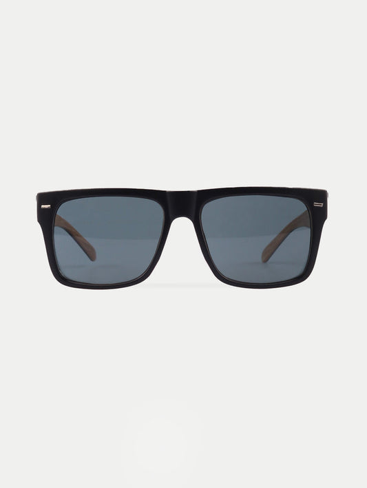 Flat Top Contrast Arm Sunglasses | Black-Wood-Image 1