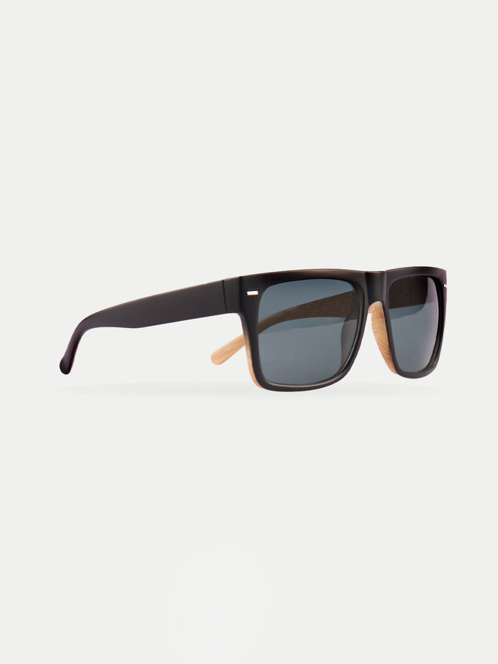 Flat Top Contrast Arm Sunglasses | Black-Wood-Image 2