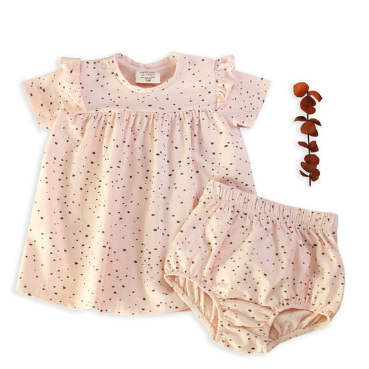 Organic Cotton Pebble Short Sleeve Ruffle Dress for Baby Girls - Viverano