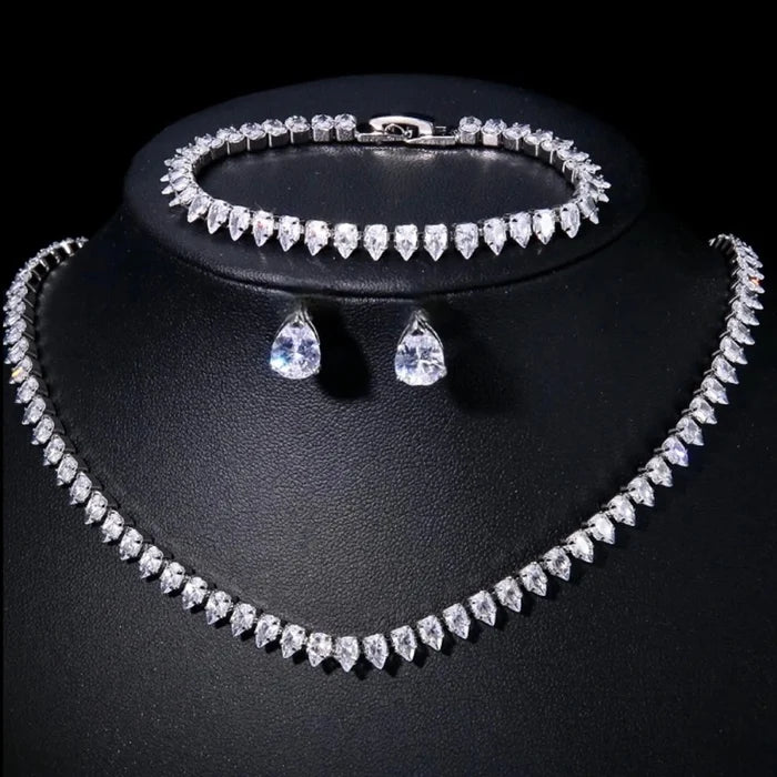 Wedding Jewelry - Cubic Zirconia Bridal Three-Piece Jewelry Set - Available in Silver, Rose Gold and Yellow Gold