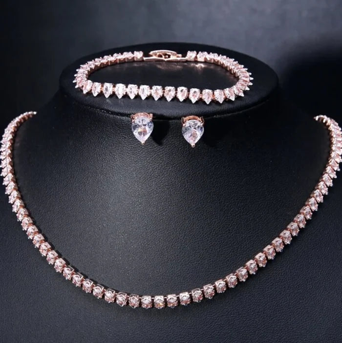 Wedding Jewelry - Cubic Zirconia Bridal Three-Piece Jewelry Set - Available in Silver, Rose Gold and Yellow Gold