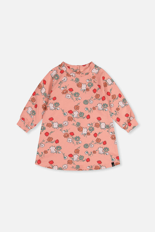 French Terry Dress Pink Cat Print-0