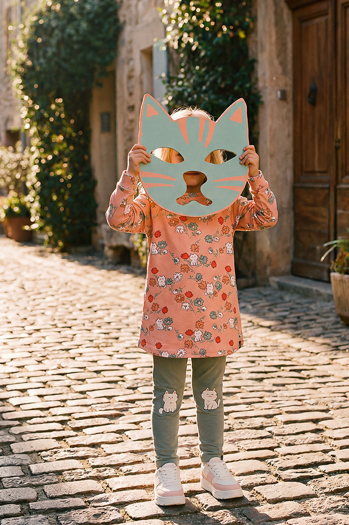 French Terry Dress Pink Cat Print-1