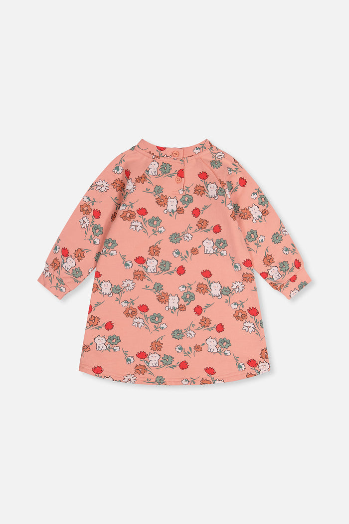 French Terry Dress Pink Cat Print-2