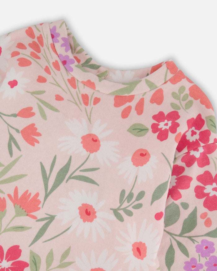 French Terry Dress Pink Printed Flowers-3