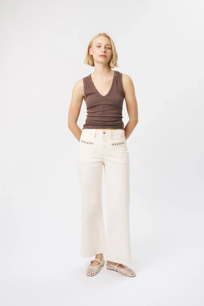 FREYA JEAN in Scallop Pocket Ecru by Kireina