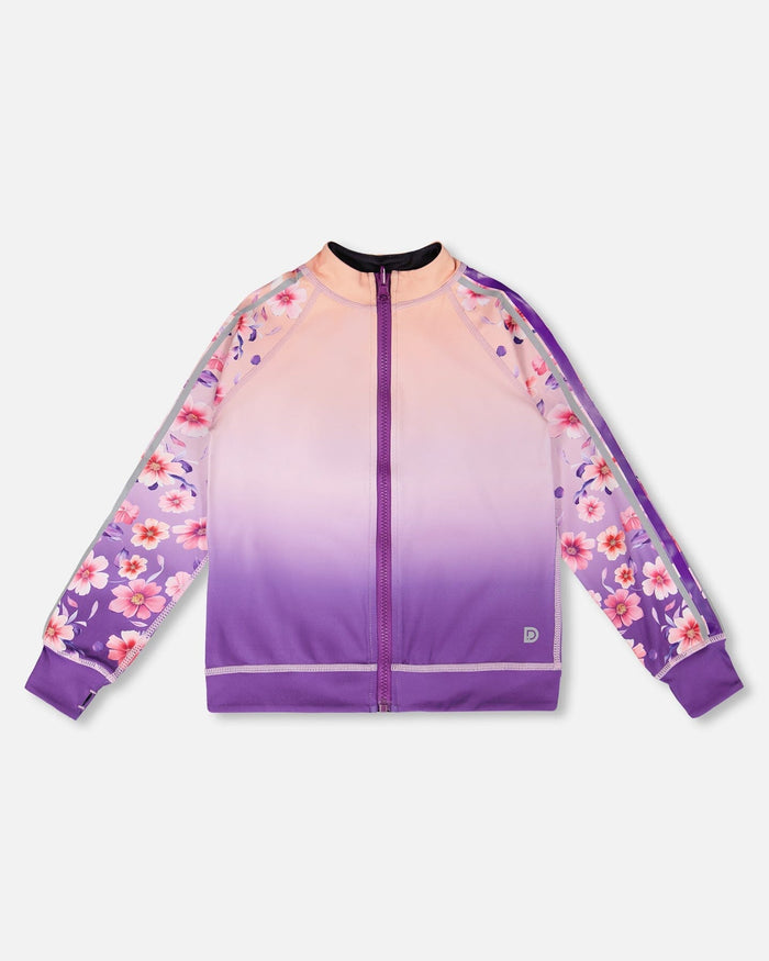Full Zip Reversible Athletic Cardigan In Recycled Polyester Pink To Mauve Gradient-0
