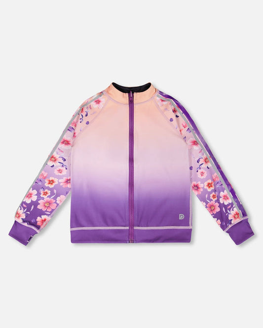 Full Zip Reversible Athletic Cardigan In Recycled Polyester Pink To Mauve Gradient-0