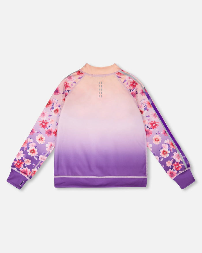 Full Zip Reversible Athletic Cardigan In Recycled Polyester Pink To Mauve Gradient-1