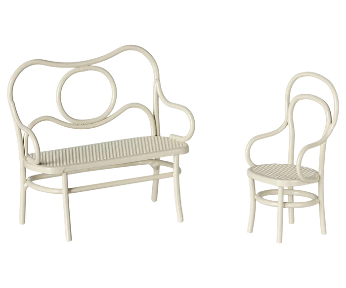 Maileg - Furniture For Mouse - Cafe Set - Off-White - Bench/Chair