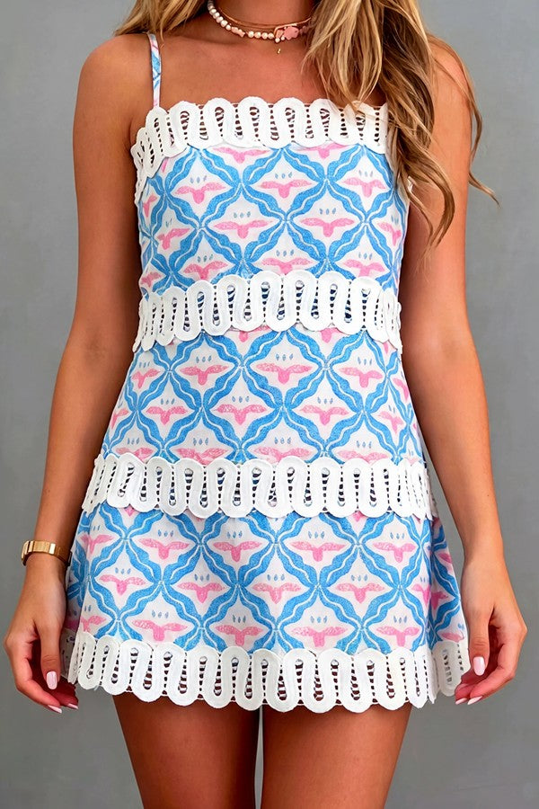 Geometric Print Strap Mini Dress