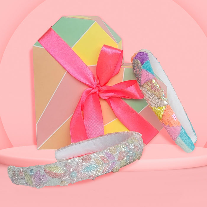Glam Gift Box with 2 Embroidered Puff Hair Bands - Pastel