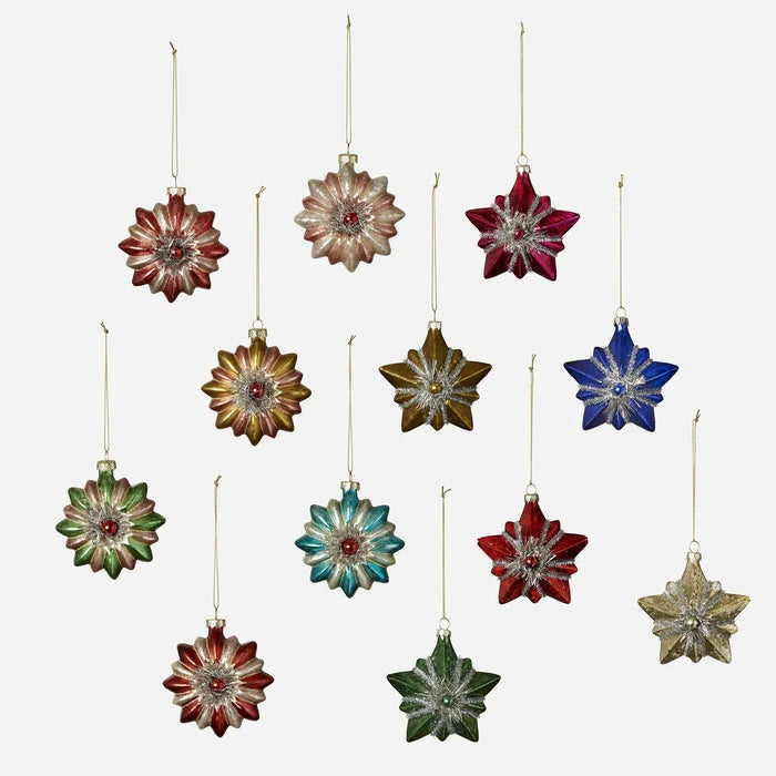 Glass Starburst Ornament with Tinsel (Assorted)