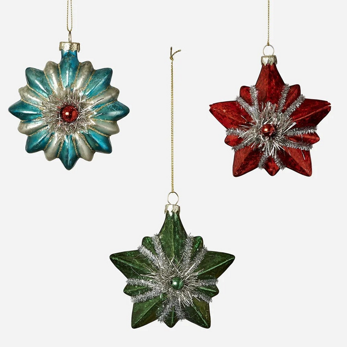 Glass Starburst Ornament with Tinsel (Assorted)
