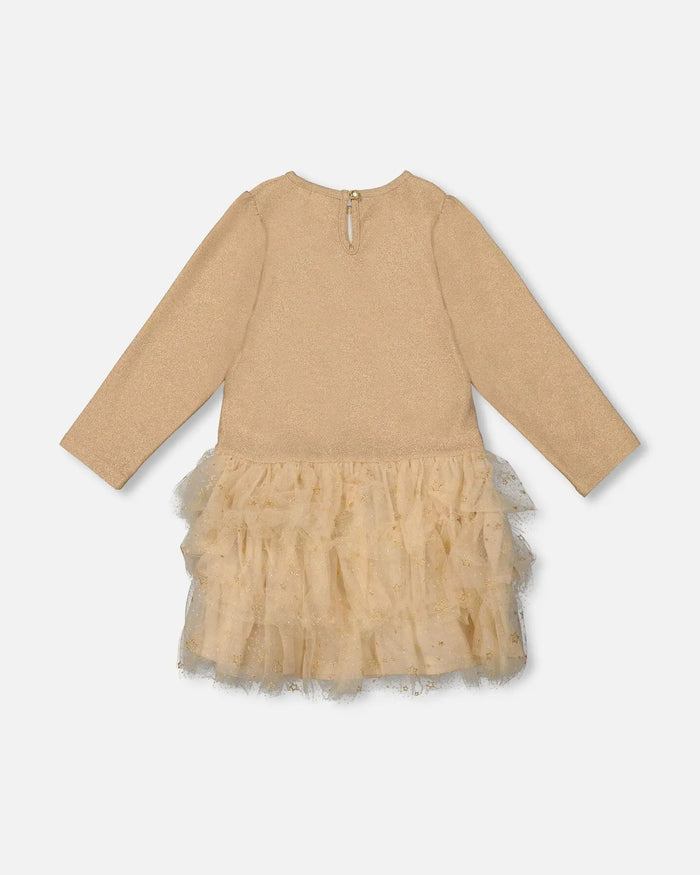 Glittering Mesh Skirt Party Dress Beige | Deux par Deux | Jenni Kidz