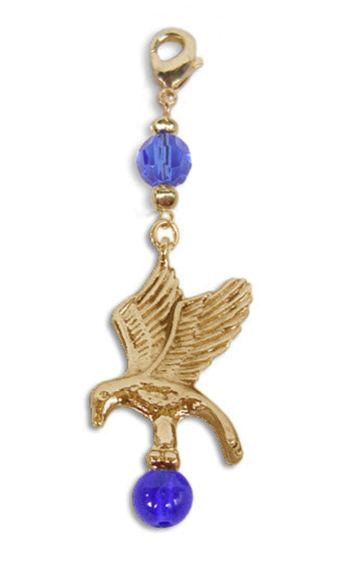 gold eagle charm with blue beads mini hair accessory front view