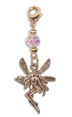 gold fairy charm with faceted bead mini hair accessory front view