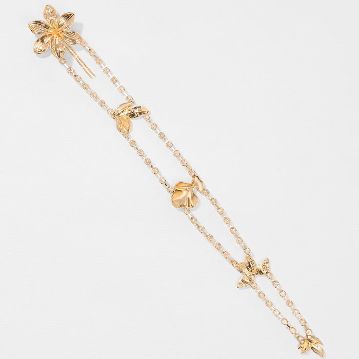 Gold Plated Flower Hair Braid with Crystals
