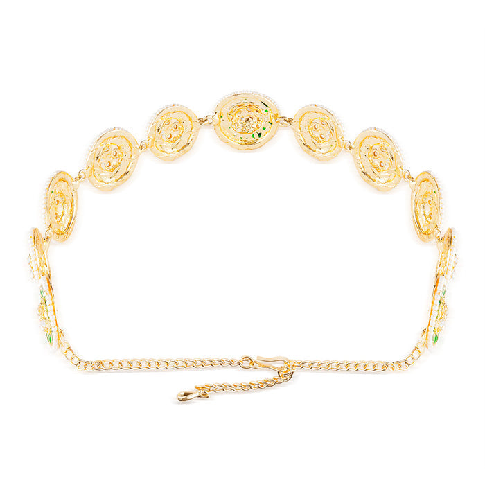 Gold Plated Hair Band with Pearls and Enamel - Green