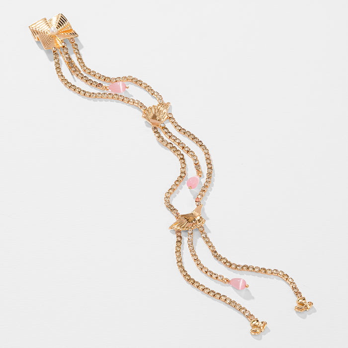 Gold Plated Shell Hair Braid with Pink Beads