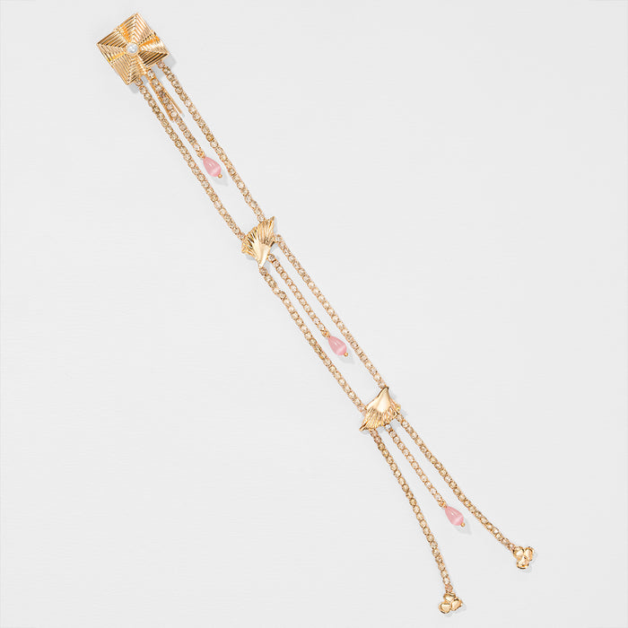 Gold Plated Shell Hair Braid with Pink Beads