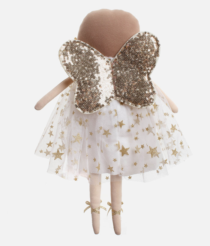 Soft Cloth Doll in Gold Star Tulle Dress & Glitter Wings - HOLLY FAIRY