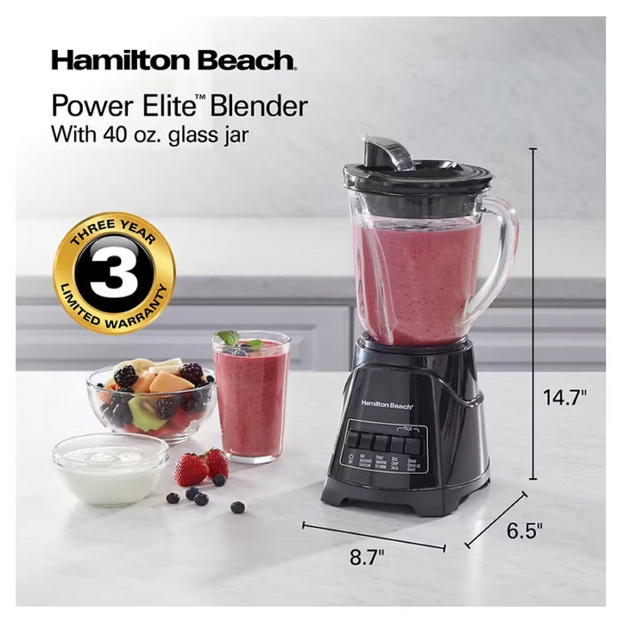 Hamilton Beach Power Elite 12-Function Blender with 40 oz Glass Jar, 700-Watt Peak Power