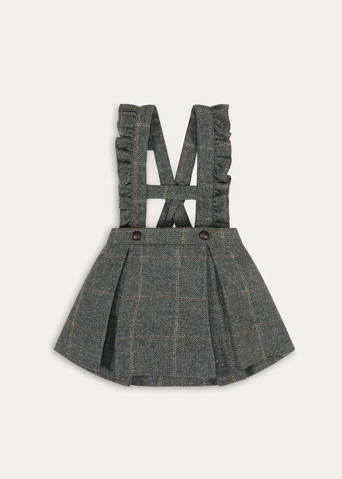 Harrington Tweed Skirt With Ruffle Braces in Brown (18mths-6yrs) Skirts from Pepa London