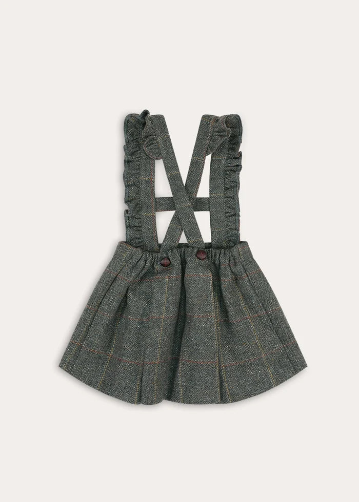 Harrington Tweed Skirt With Ruffle Braces in Brown (18mths-6yrs) Skirts from Pepa London