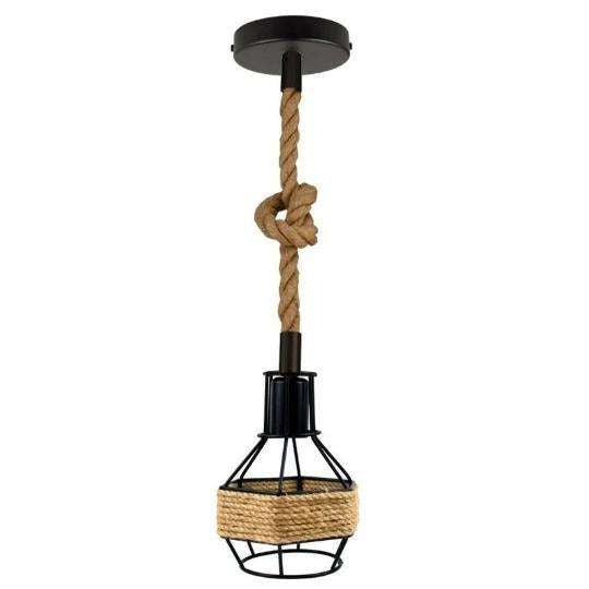 Hemp Rope Cord Pendant Light-E27 Metal Cage Hanging Lamp~5582