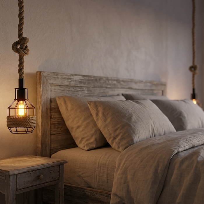 Hemp Rope Cord Pendant Light-E27 Metal Cage Hanging Lamp~5582