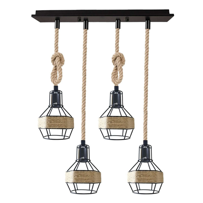 Hemp Rope Cord Pendant Light-E27 Metal Cage Hanging Lamp~5582