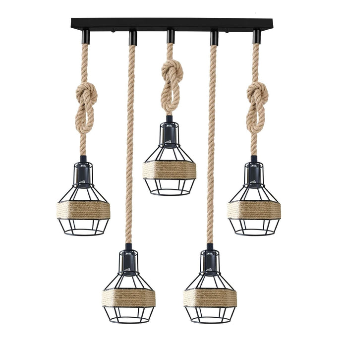 Hemp Rope Cord Pendant Light-E27 Metal Cage Hanging Lamp~5582