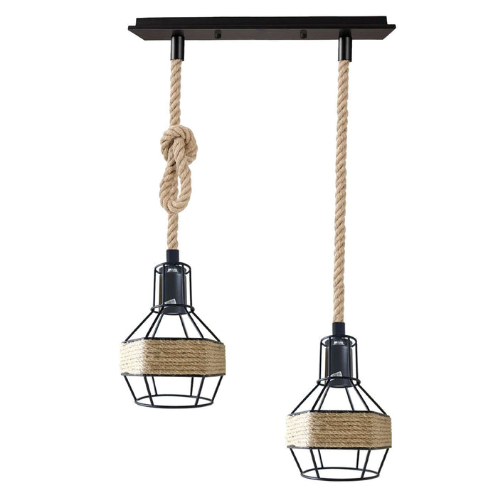 Hemp Rope Cord Pendant Light-E27 Metal Cage Hanging Lamp~5582