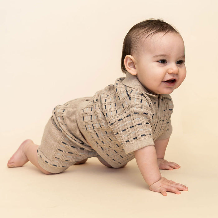 Henry Textured Baby Polo Sweater Shirt & Shorts Set (Organic Cotton) Model