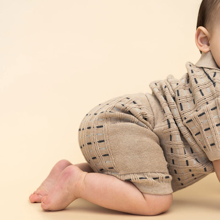 Henry Textured Baby Polo Sweater Shirt & Shorts Set (Organic Cotton) Model Detail