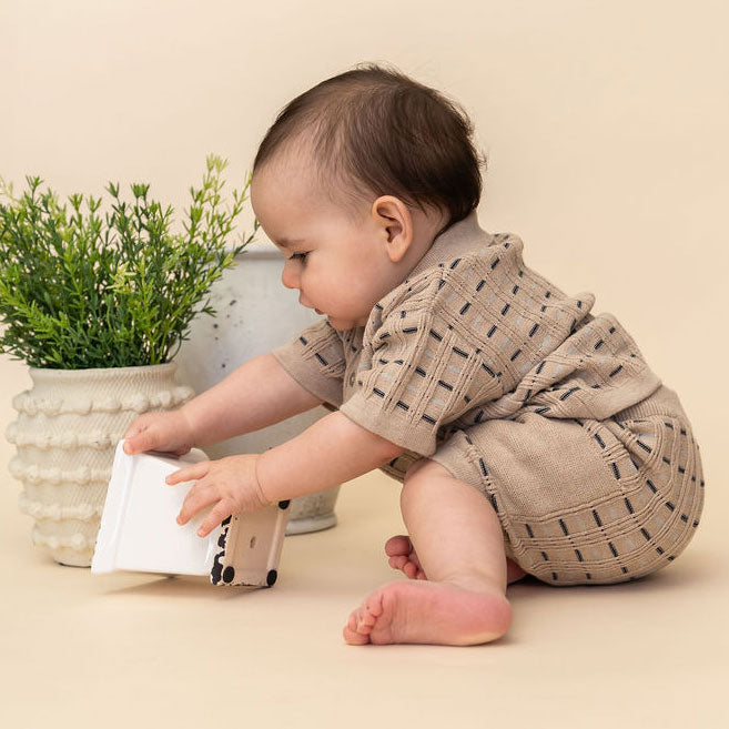 Henry Textured Baby Polo Sweater Shirt & Shorts Set (Organic Cotton) Model Playing