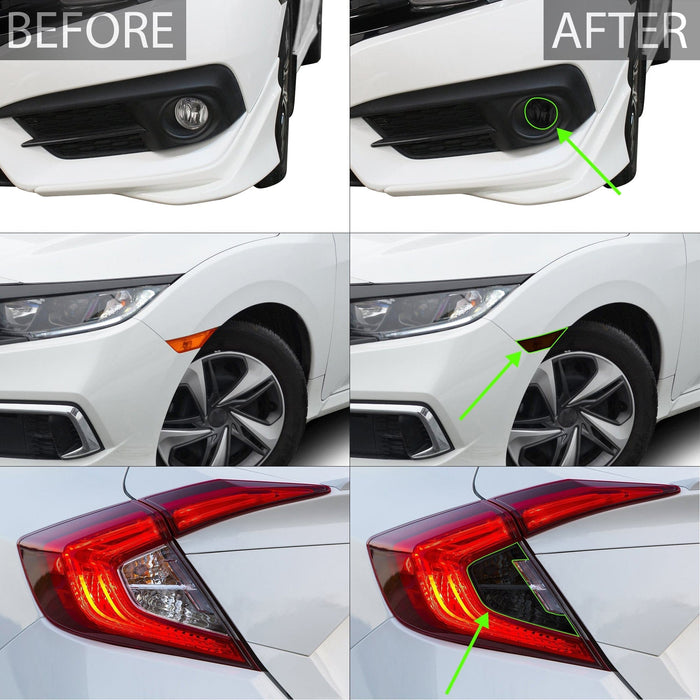 Fog Tail Light Reflector Sidemarker Smoke Tint Overlay Film Fits Civic Sedan 2016 - 2021 - Bogar Tech Designs