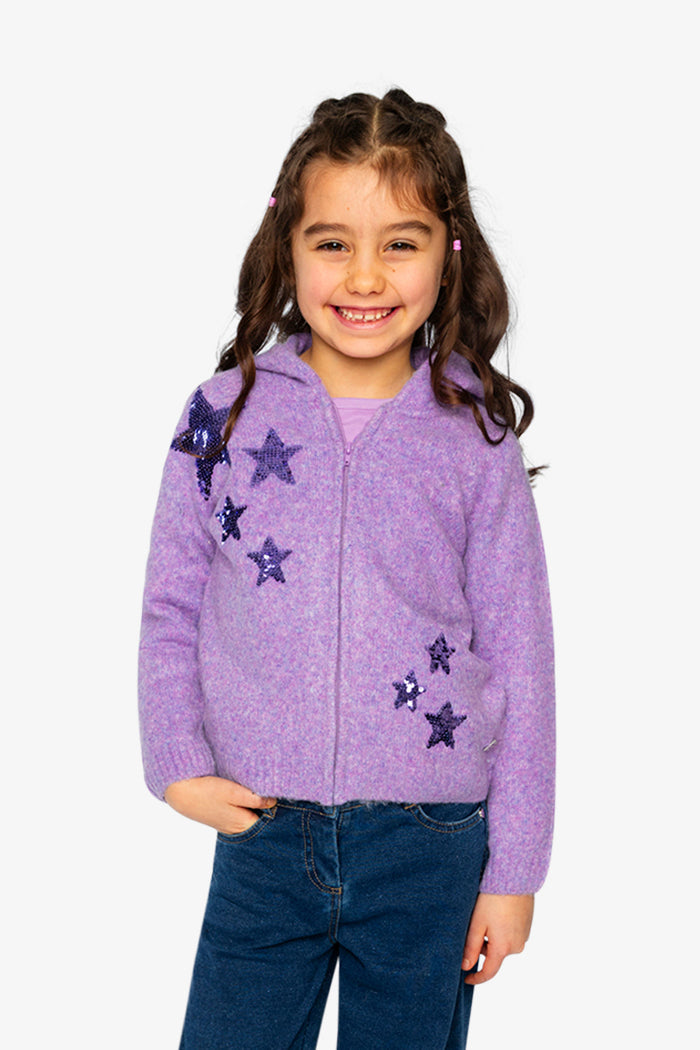 Hooded Knitted Cardigan Violet-1